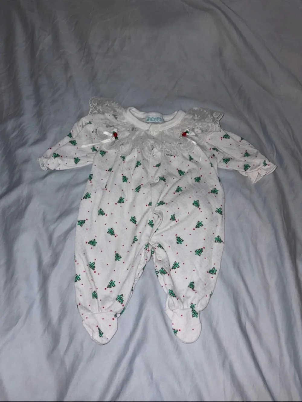 Vintage 1980/1990 BabyGro Christmas Tree Button Up Footie Pajamas